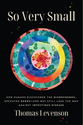On a book cover with a black background, concentric rings of colorful images of biological entities of the small scale.