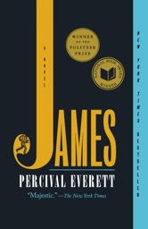 A book cover with the text James, in which a Black man carrying a bundle is found in its terminal.