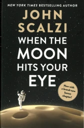 A book cover with an astronaut figure on (Swiss) cheese.