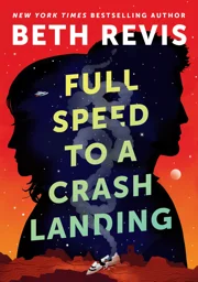 On a field of red, a book cover illustration encloses the aftermath of a spaceship crash in an outline with female and male profiles.